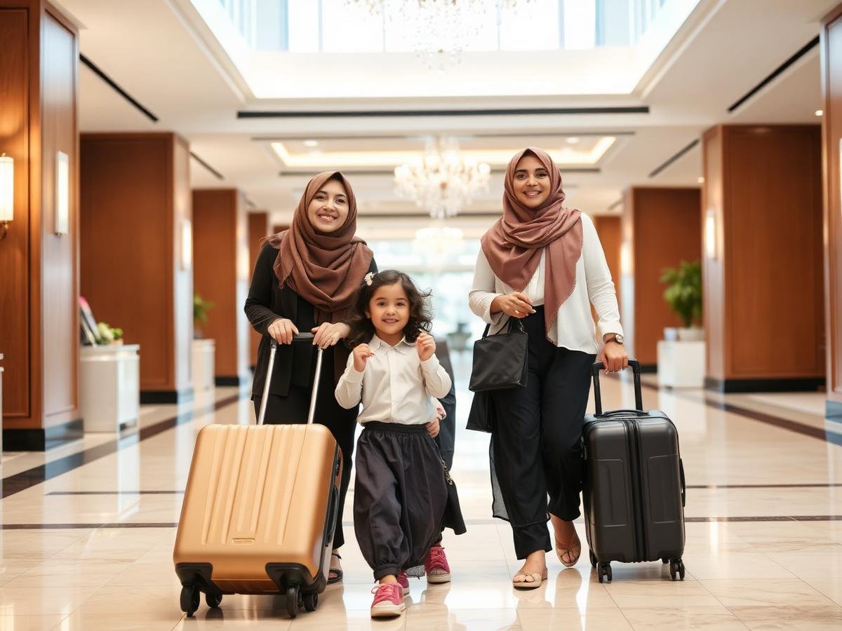 عائلة تصل إلى الفندق
